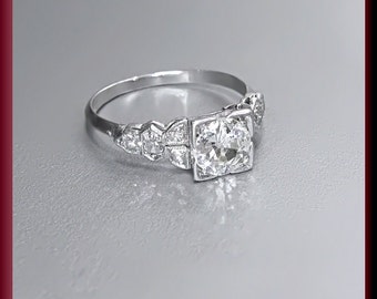 Vintage Diamond Engagement Ring Art Deco Diamond Engagement Ring with Old European Cut Diamond Platinum Wedding Ring ER 444M