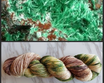 Hand Dyed Yarn, Muscovite, Single Ply Merino and Stellina, Sparkle, Perfect for Shawls and Lightweight Accessories - Brochantite