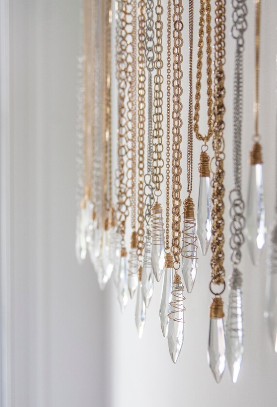 Vintage Chandelier Crystal Pendant Necklace Gold X Wrap