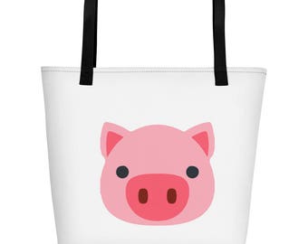Cute Pink Pig Emoji Pig Face Pig Art Pig Head Pig Emoticon Pig Lover Gift Emoji Party Gift Beach Bag