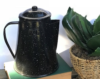 Vintage Black Speckled Enamelware Kettle / Enamel coffee pot / Enamelware / Rustic Decor