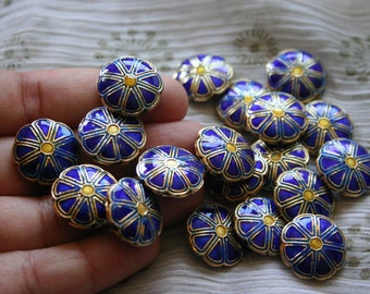 SALE Blue smiling flowers - Floral Cloisonne beads (2)