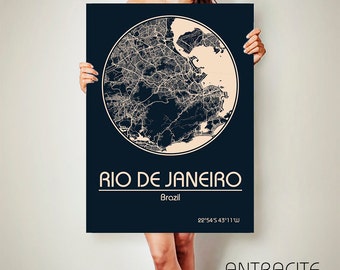 RIO de JANEIRO Brazil CANVAS Map Rio de Janeiro Brazil Poster City Map Rio de Janeiro Brazil Art Print Rio de Janeiro Brazil