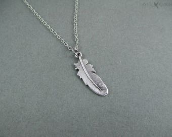 Silver Feather Charm Necklace