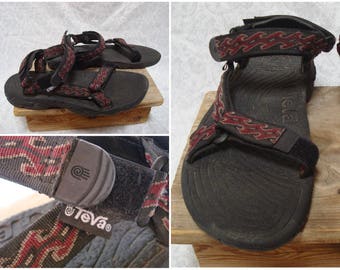 Vintage Retro Men's 90's Teva Sandals Tribal Aztec Print Red Black Limited Edition Mens Size 12