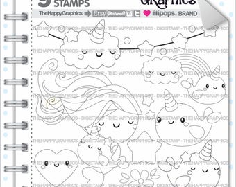 Unicorn Stamp Commercial Use Digi Digital Image Narwhal Digistamp