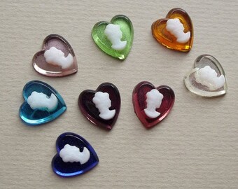 Vintage cameo heart glass cabochons
