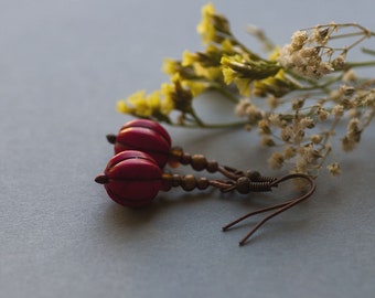 SALE Bohemian Earrings, Natural Red Dangle Earrings, Howlite Jewelry, Nature Inspired, Boho Jewelry, Boho Earriings