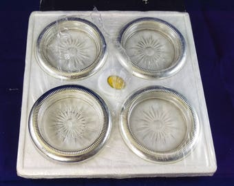 Leonard of Italy Silver Plated and Crystal Coaster Set still in Box