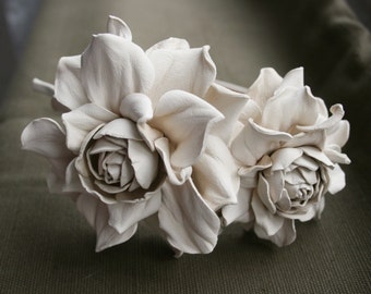 Ivory Leather Roses Headband