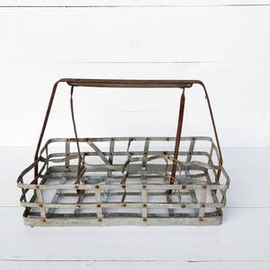 Zinc Milk Bottle Carrier, French Country Farmhouse Decor, Zinc Metal Wine Holder Rack, Table Centerpiece Decor