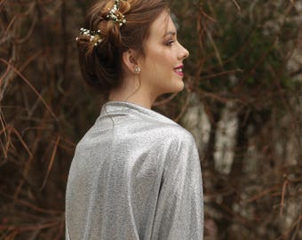 Silver evening shrug, silver bolero shawls wraps, dressy bolero, women's bolero jacket,silver cover up