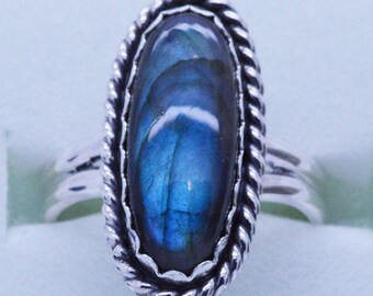 Handmade Sterling Silver Labradorite Ring size 6 to 11