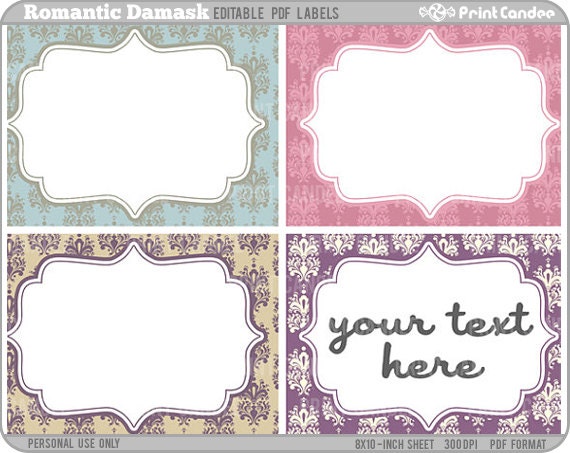 Rectangle Editable PDF 8x10 Romantic Damask Labels No.