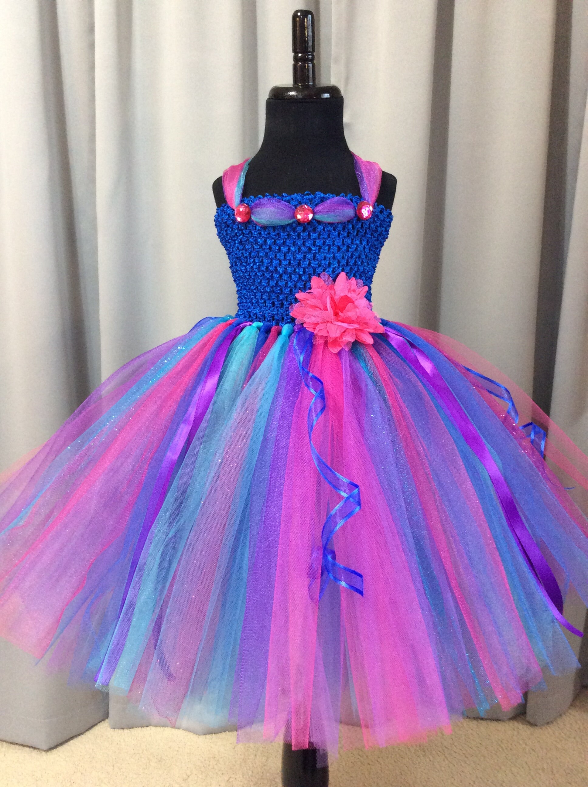 Bright multi-color princess tutu dress; royal blue, fuchsia, purple ...