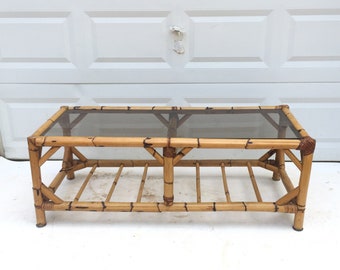 Vintage Bamboo & Rattan Coffee Table
