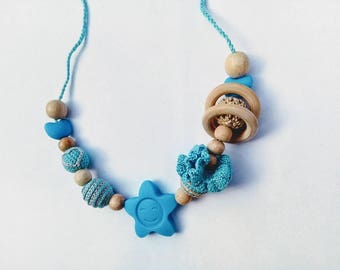 Nursing necklace Silicone teething necklace Crochet teething necklace Babywearing necklace Breastfeeding necklace Wooden beaded necklace