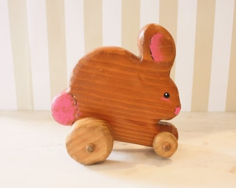 Vintage Wooden Bunny Rabbit Roll Toy