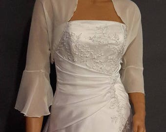 Chiffon bolero jacket 3/4 bell sleeve shrug wedding wrap bridal cover up CBA216 AVAILABLE IN ivory and 6 other colors. Small - Plus size!