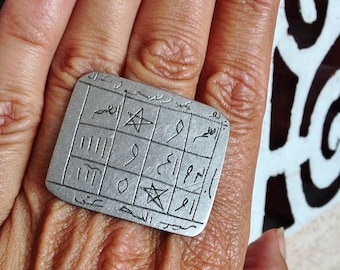 Old SILVER Tuareg Large Tribal Magical Protection Ring with Tifinagh Symbols SIZE US 13