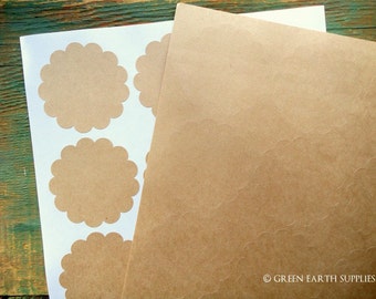 60 Kraft Stickers, 2.5" scalloped circle stickers, (64mm), recycled stickers, kraft brown stickers, round scallop eco-friendly (5 sheets)