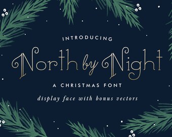 North By Night, A Christmas Display Font, OTF & TTF files, Instant Download