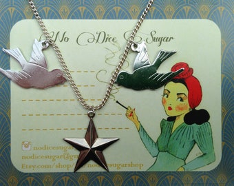 Pair of swallows silver plated chain necklace *matching earrings available*