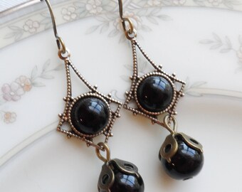 75% Off Clearance Sale, Black Vintage Glass Earrings
