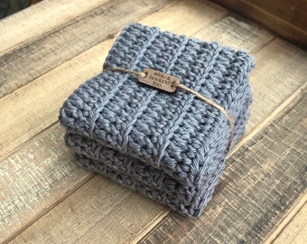 Cotton Washcloth / Dishcloth Set of 3 in Slate Gray