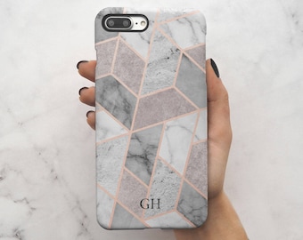 Geometric Marble Mosaic Personalized Name Custom Text Initials Gift For Him Or Her Protective Hard Case Cover For iPhone 7 iPhone 8 | C127