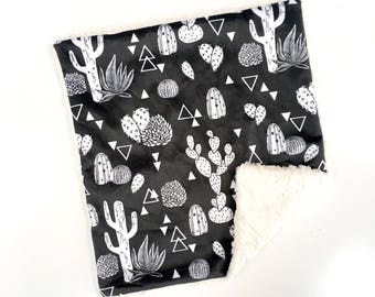 Cactus Baby Blanket, Cactus Lovey, Minky Baby Blanket, Gender Neutral Baby Blanket, Modern Baby Blanket, Grey Baby Blanket, Grey Baby Lovey