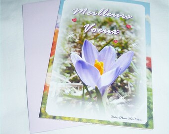 Card double wish "Crocus Sun" hand made 10x15cm