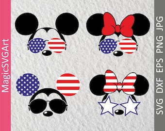 Fourth of July SVG, 4th of July Svg, Minnie Svg, Mickey Svg, Mouse face Svg, Mickey Ears Svg, Mouse glasses svg, Minnie Svg Files