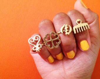 Adinkra African Symbol Rings // Adinkra Rings, Gold Symbol Ring, African Jewelry, Ethnic Jewelry, Brass Jewelry, Statement Ring, Afrocentric
