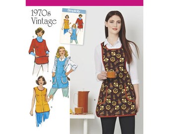 Sewing Pattern for 1970's Vintage Womens Aprons, Simplicity 8152, New Pattern from 1970's Simplicity Archives, Art Smocks