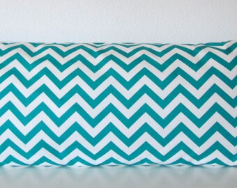 Pillow Cover - Turquoise - White - chevron - Zig Zag - True Turquoise - Decorative - Cushion Cover