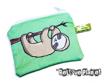 Happy Sloth Mini Zipper Purse Pouch - Coin Wallet - tree sloth - ReLove Plan.et