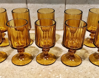 Set of 11: Vintage Amber Juice Glass Nouveau Gold by Colony