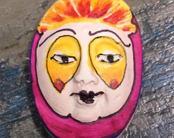 clay face jewelry craft supplies handmade cabochon pink woman mask polymer findings doll parts head mask stripes tribal