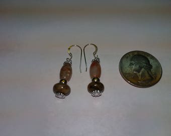 Sterling silver and coprolite (Dino dung) bead earrings