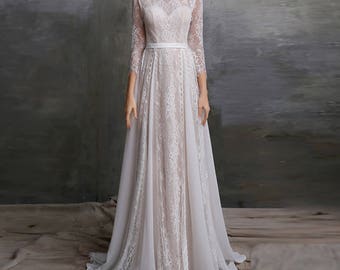 Boho Wedding Dress/ White Lace Dress/ Bohemian wedding/ Lace wedding dress/ Vintage Wedding/ long sleeve wedding dress / Custom made to fit