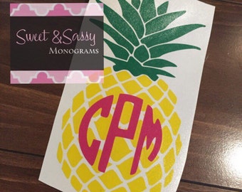 Pineapple Monogram Decal, Pineapple Monogram Car Decal, Pineapple Sticker
