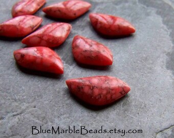 Unique Cabochon, Glass Cabochon, West German, Coral, Coral Matrix, Leaf Cabochon, Leaves, Flower Petals, Boho Chic, 18 x 10, 8 Stones