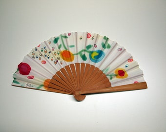 Handpainted Silk hand fan-Wedding hand fan- Abanico- Fan with flowers- Giveaways- Bridesmaids- Spanish hand fan-14x7.5inches (35 cmx19 cm)