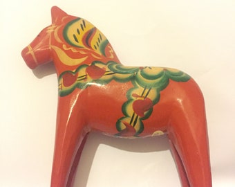 Nils Olsson Dala Horse, Swedish Souvenir, Orange Folk Art, Vintage, Hand Painted
