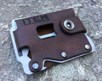 ITEK Kodiak Minimalist wallet(Bearskin-Stainless). Father's Day Gift. Men's leather wallet Sale.