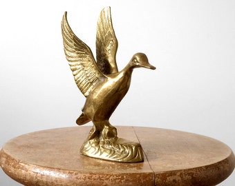 Vintage 1960's, Mid-Century, Brass, Flying Duck, Bird, Open-Winged, Statue, Figurine