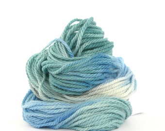 Bulky superwash merino wool, handdyed chunky knitting crochet Perran Yarn, Chill pale blue white teal mint green, uk seller, yarn skein hank