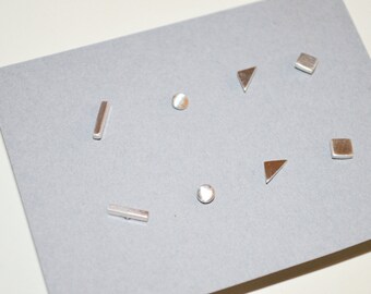 Set of Geometric Earrings, Geometric Stud Earrings, Silver Stud Earrings, Tiny Stud Earrings, Second Piercing, Third Piercing, Ear Candy