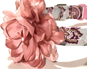 Dusty Rose Dog Collar - Girl Dog Collar with Flower - Girl Dog Collar - Dog Collar for Girls - Pet Accessories